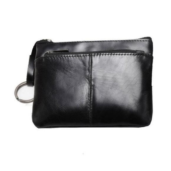 Black Genuine Leather Coin Wallet Pouch Zipper 3 Color Options - Picture 1 of 6